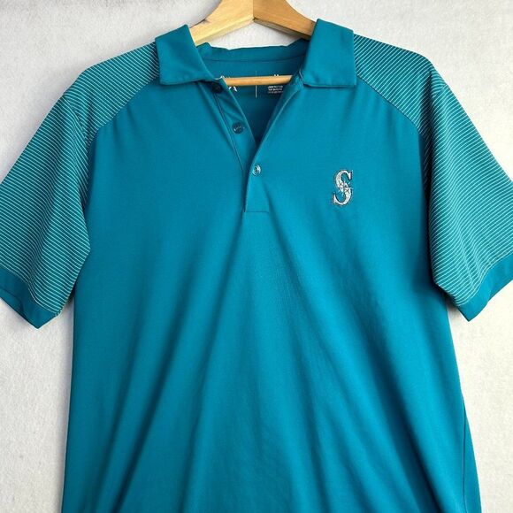 Seattle Mariners Shirt Mens Size Medium Short sleeve Teal Baseball Polo Vintage - Picture 1 of 9